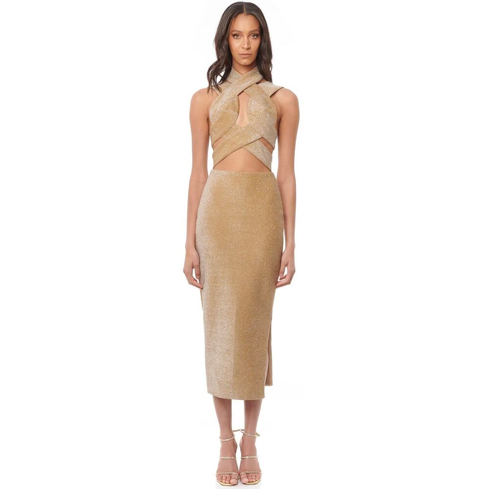 New Eliya The Label NWT Tamara Gold Midi Dress Size Large